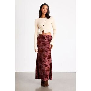 Lulus Milian Burgundy Burnout Velvet Ruched Mid-rise Maxi Skirt Red - Size XS